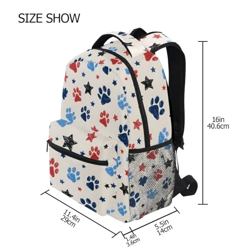 Dog Paw Print Star Blue Red Backpack for School Boys Girls Adults Kids Bookbag Laptop Bag 15L4