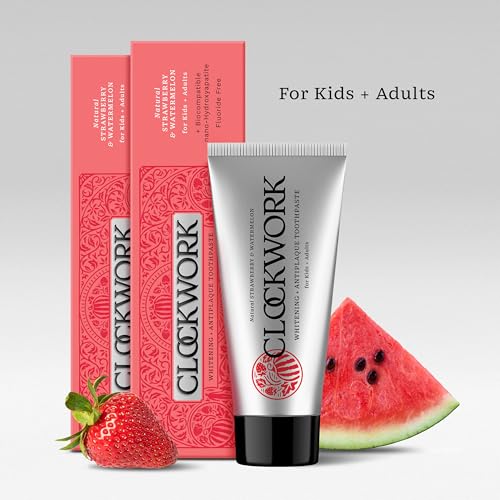 Image of Clockwork Kids Toothpaste with 5% HydroXy (Nano-Hydroxyapatite + Xylitol) | Enamel Repair & Cavity Protection | Fluoride Free, SLS Free | Strawberry Watermelon 80g | Pack of 2