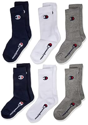Champion Socks Basics 6pk Crew Socks  Calcetines Unisex niños  Azul/Blanco/Gris  31-34