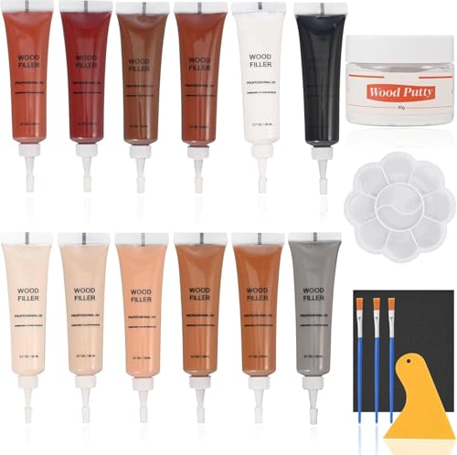 Image of Wood Repair Kit for Wood Scratch Repair and Laminate Floor Scratch Repairs 12 Colors Filler Putty Paste to Fix Scratches Cracks Holes on Hardwood Laminate Vinyl Furniture Table Door Cabinet