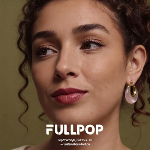 Image of Fullpop Vintage Earrings for Women, Chunky 14K Gold Plated Resin Hoop Earrings Lightweight Hollow Drop Earrings Hypoallergenic Earrings for Women Vintage Anthropologie Jewelry Gifts for Women