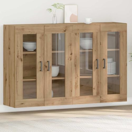 XHNIFBN Juego de 2 armarios de pared de roble Artisan, aparador moderno con puerta de cristal, 69,5 x 34 x 90 cm, material de madera, espacio de almacenamiento para salón, dormitorio, pasillo