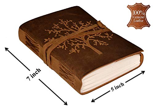 Image of CAVALO - Be Unique Tree Embossed Leather Diary, Brown Colour Antique Handmade Notepad for Men and Women 5 x 7 Inches, (VINTAGE TREE)