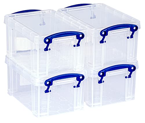 Really Useful Box Lot de 4 boîtes de rangement en plastique transparent 0,7 l Cover