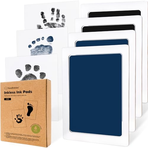 Image of 4-Pack Inkless Baby Hand and Footprint Kit - Mess Free Ink Pad for Newborn Keepsake, Dog Nose & Paw Print Kit, Clean Touch Ink Pad for Baby Hand & Footprints, Ideal New Mom Gifts (Jet/Navy, Large)
