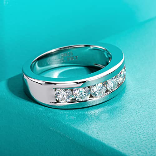 AnuClub Moissanite Wedding Band Half Eternity Rings D Color VVS1 925 Sterling Silver Anniversary Band Rings for Men with Certificate3