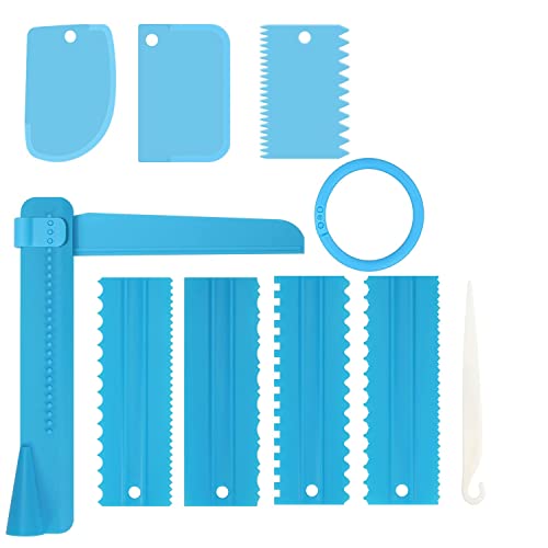 GUO-YING Kuchen-Teigschaber-Set (9-teilig) – Enthält Teigschaber, Tortenspachtel & Teigmesser, Praktisches Torten Zubehör für Backen, Ideal für Zuckerguss-Glättung, Teigverarbeitung zu Hause (Blau)