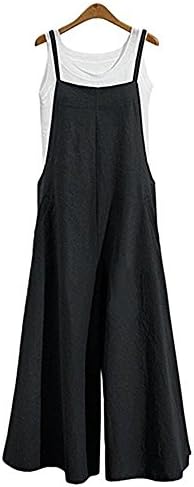 Aedvoouer Women's Baggy Plus Size Overalls Jumpsuits Wide Leg Harem Pants Casual Rompers (A-Suspender Black, Large)