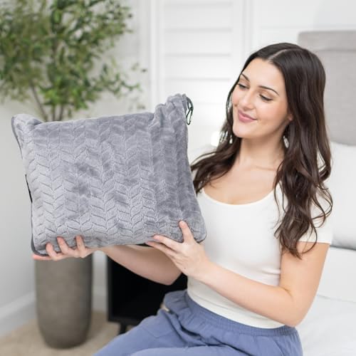 Proglobe Weiche & Warme Reisedecke für Flugzeug & Auto - Unentbehrlich für Lange Flüge für Frauen, Männer, Kinder - Kompaktes Kissen mit Gepäckhülle & Rucksackclip, Grau