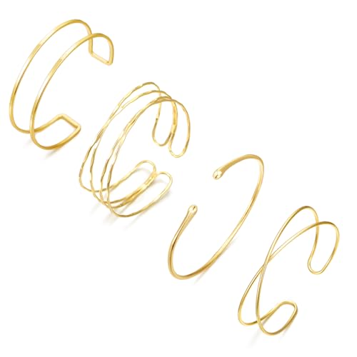 COLOYAN 4PCS Upper Arm Cuff Jewelry for Women, Arm Cuff Gold Silver, Minimalist Arm Cuff Bracelet, Adjustable Coil Armlet