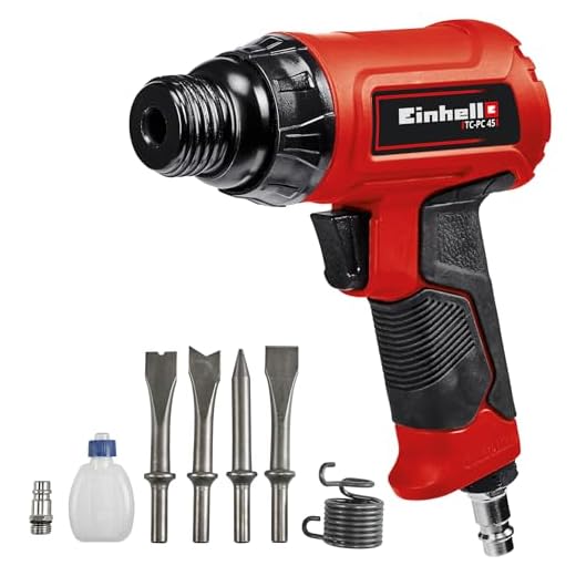 Einhell Marteau burineur pneumatique TC-PC 45 (pour travaux sur pierre + métal, avec kit de 4 burins de 120 mm, flacon d'huile (vide), raccord, ressort de traction)