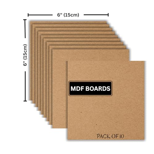 Image of ArtzFolio MDF Board 2.1mm Thick Cutout Sheets for DIY Art Craft Project | Unfinished Sides Engineered Wood Blanks for Paintings, Laser, Engraving | 6x6 inch (15x15 cms) | Pack of 10