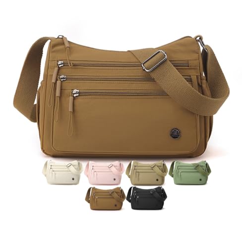 Bolsas transversais para mulheres, bolsa de ombro casual com vários bolsos, bolsas de mão com alça ajustável para mulheres, Cor Caramelo