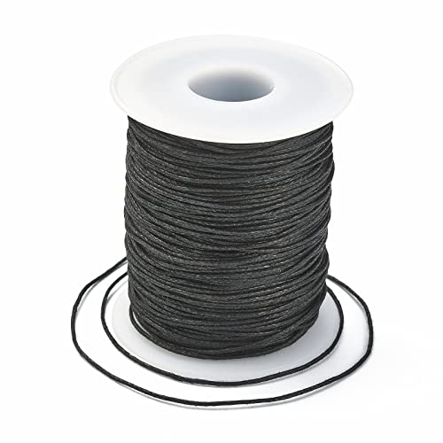 UR URLIFEHALL 100 Yards/ 90 m x 1 mm Cordon de Coton ciré Noir macramé Fil de Perles ciré pour Bracelet Collier Bijoux Perles Artisanat