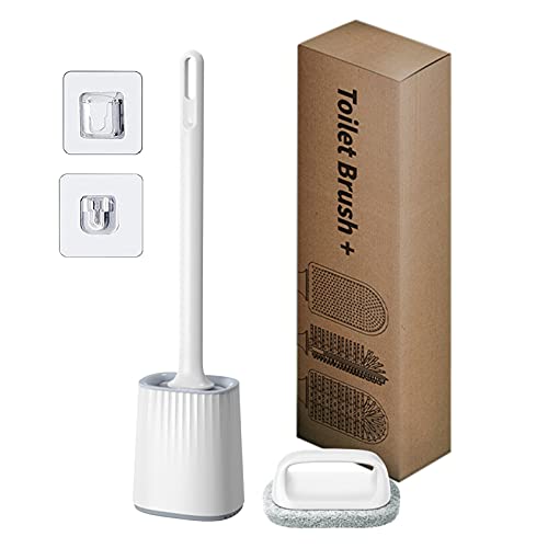 Brosse Toilettes WC, Brosse WC en Silicone pour Salle de Bain avec Support Murale Blanc et Brosse Nettoyage Cover