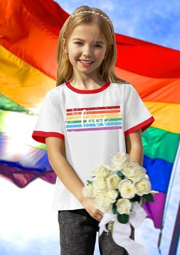 Image of Ithalt Kids Pride Shirts for Girls Boys LGBTQ Tshirt Rainbow Graphic Tee Shirt Litter Girls LGBT Gay Pride Tops 5-14y