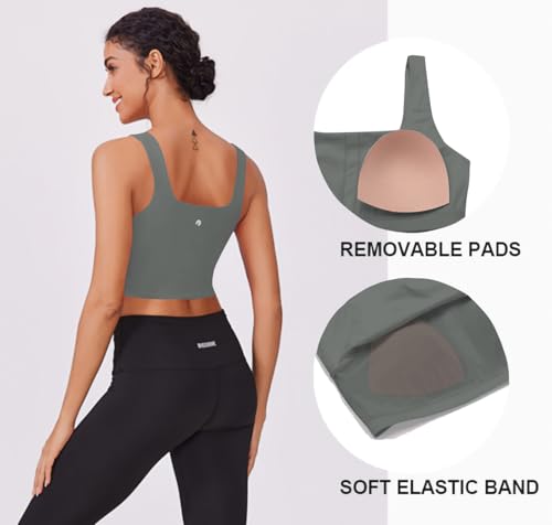 Image of PINSPARK Sports Bra for Women Square Neck Longline Tank Top with Built in Bra