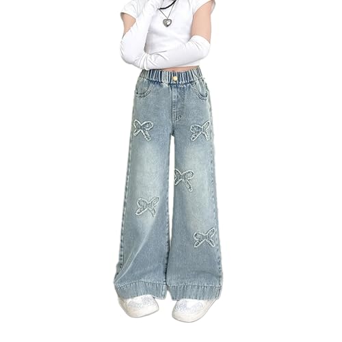 Baggy Jeans for Girls Butterfly Bows Wide Leg Pants High Waist Cute Jeans for Girls Distressed Streetwear Raw Hem Teens
