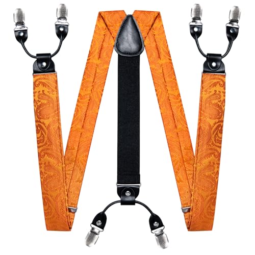Image of DiBanGu Paisley Bow Tie and Supenders for Men Tuxedo Heavy Duty 6 Clips Suspender Adjustable Y-Shape Mens Trouser Braces