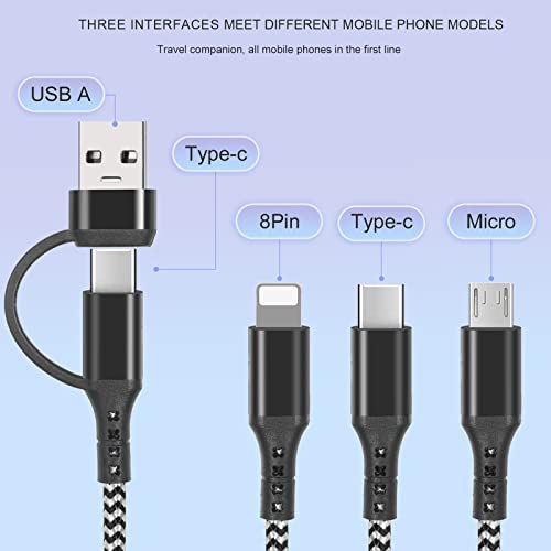 2Pack Multi Charging Cable, USB A/C Multi Charger Cable 5 in 1 Fast Charging Cord with Micro USB Type C Port, Multi USB Cable for Phone 17 16 15 14 13 12 11 X 8 6 Samsung Tablet and More -1.2M