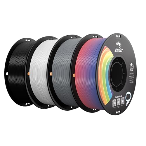 Image of Creality PLA+ Filament 1.75mm 4KG, 3D Printer Filament 4 Pack 1kg Cardboard Spool, Strong Toughness,Multi-Color 3D Printing Filament for Most FDM Printers(Black White Grey Rainbow)