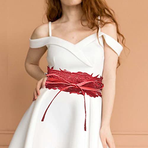 Asooll Vintage Lace Waist Belts Wide Leather Obi Bowknot Cinch Belt Corset Waist Bands Party Prom Dress Waist Belts for Women (Red)3