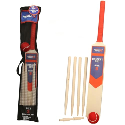 Kids Cricket Set Wooden Bat Stumps Ball Outdoor Garden Training Play
