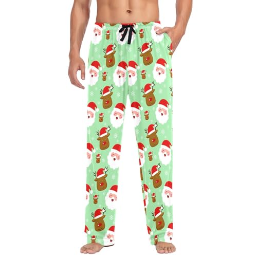 Santa Claus and Elk Men's Pajamas Pants Cotton Sleep Bottoms Pants Lounge Sleepwear - S