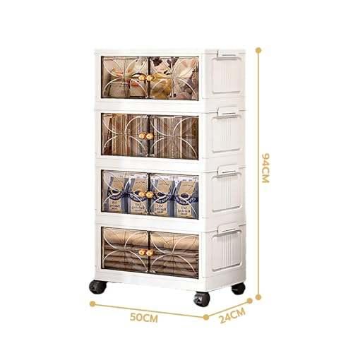 Image of uliance Foldable Plastic Wardrobe Organizer for Storage, Plastic Wardrobe Drawer Cabinet,Stackable Storage Cabinet with Wheels, Baby Cupboard for Clothes Storage（Transparent Black, 4 Tiers
