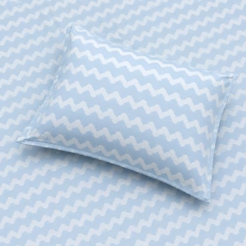 Image of 400TC Cotton Feel Glace Cotton Double Bed Elastic Fitted Bedsheet King Size 78 x 72 Inches with 2 Pillow Covers (Blossom Blue)