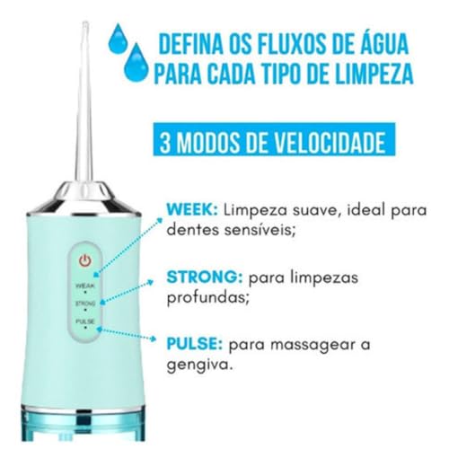 Irrigador Oral Limpeza Dentes Com Jato D Água Supersônico Recarregável Higiene Bucal E Gengiva Com 3
