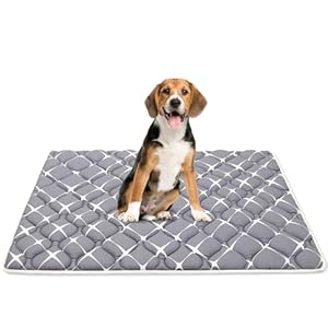 Dog Crate Mat, Ultra Soft Dog Bed Mat for Sleeping with Anti-Slip Bottom, Washable Kennel Pad for Large Medium Small Dogs Breeds with Cute Prints and Dark Colored to Hide Stains (36″ X 23″)
