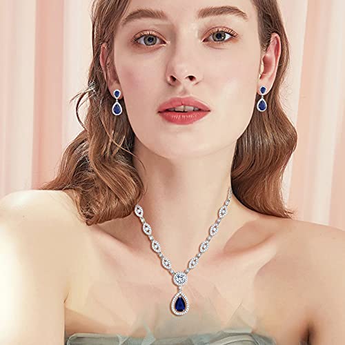 Gulicx Jewelry Set For Womens, Silver Plated Teardrop Rhinestone Wedding Bridesmaid Prom Jewelry Set Pendant Necklace Drop Dangle Earrings Set For Brides #TOP5