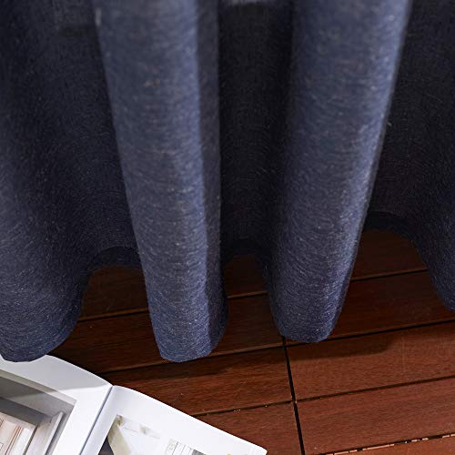NICETOWN Linen Sheer Curtains for Bedroom Window, Grommet Semi Sheer Linen Curtain Panels Vintage Natural Wave Privacy Flax Draperies for Hall/Villa, Navy Blue, W52 x L84, Set of 2