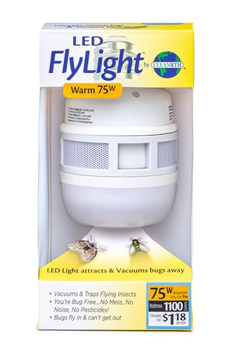 CLEANRTH FLYLIGHT™ Bug Zapper Light Bulb Alternative. 9 watt Warm Color LED Bug Light Vacuums in & Traps Flying Bugs. Inside & Outside Portable Fly Killer Bug Lights. 1-Pack Insect Control