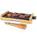 NutriChef Smokeless Indoor Electric Grill – Bamboo Tray, Non-Stick Plate, Adjustable Thermostat, Dishwasher Safe, 1800W Power