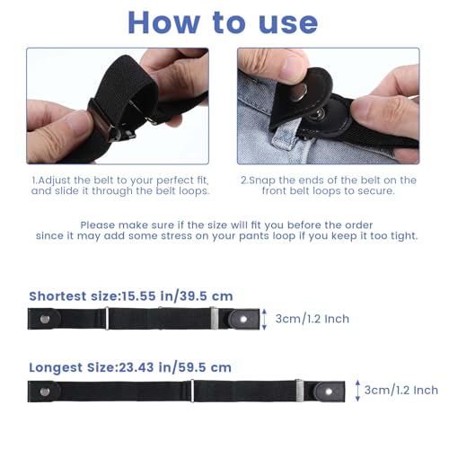 2 Pcs No Buckle Elastic Belt For Men, 1.3 Inch Invisible Elastic Belt, Wide Side Comfortable Universal Buckleless Belts for Jeans Pants Unisex (Black)2