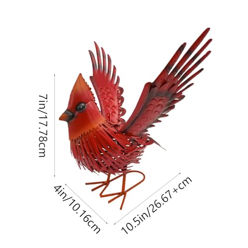 Statue d'oiseau rouge en métal artisanal chic avec piquet pour une déco jardin d'exception