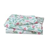 Beatrice Home Fashions Zestaw prześcieradeł z mikrofibry z nadrukiem przybrzeżnym, miękki, wygodny, głębokie kieszenie 30 cm, podwójne, flaming raj różowy