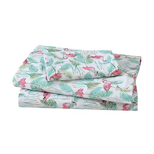 Beatrice Home Fashions Zestaw prześcieradeł z mikrofibry z nadrukiem przybrzeżnym, miękki, wygodny, głębokie kieszenie 30 cm, podwójne, flaming raj różowy