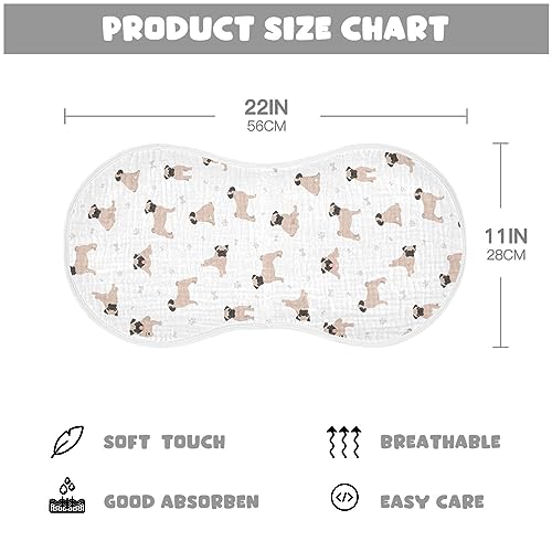 Image of Muslin Baby Burp Cloths, Cute Pug Puppy Dogs Muslin Baby Rags Comfy Soft Absorbent in for Newborn Boys and Girls 4 Piece 22 x 11 Inch