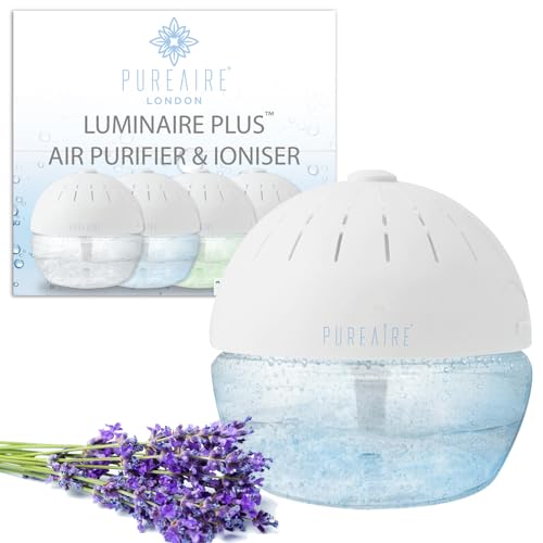 PureAire Luminaire Plus Air Purifier For Home Bedroom & Office Dust Cleaner Adjustable Speed Air Filter Aroma Diffuser Ioniser LED Light Allergies Cooking Smoke Smell Removal Pet Odour