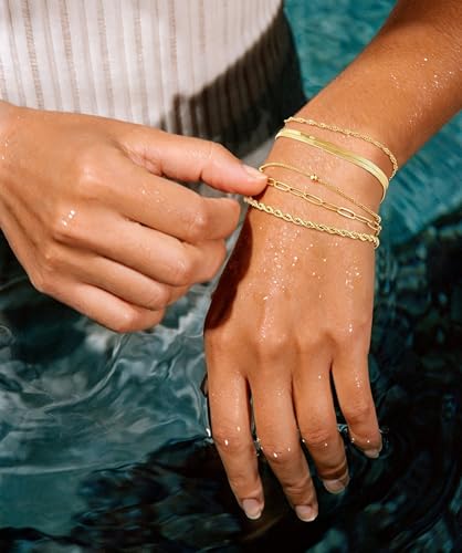 Turandoss Gold Bracelets for Women, 14K Gold Plated Bracelet Stacks - image 5