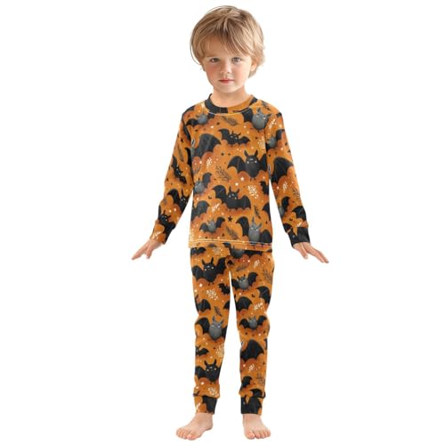 Pajama Sets Long Sleeve Flying Cute Bats on Orange Soft Comfy Sleepwear 2 Piece PJS 3-8T2
