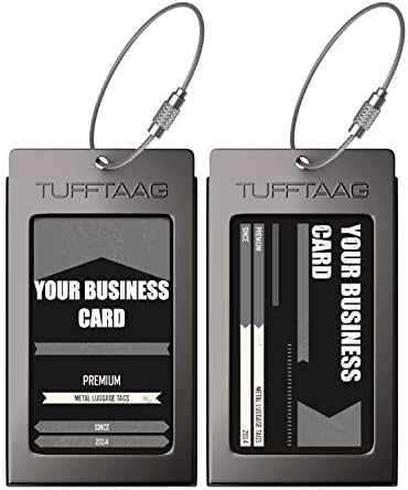 Luggage Tags Business Card Holder TUFFTAAG Travel ID Bag Tag in Many Color Options (2 Tags, Gunmetal Steel)