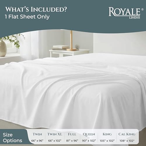 Image of Royale Linen 400 Thread Count 100% Cotton Flat Sheets Only - Cooling Sheets - Queen Top Sheet Sold Separately - Luxury Sateen Weave - Breathable & Super Soft White Flat Sheet Only (Queen, White)