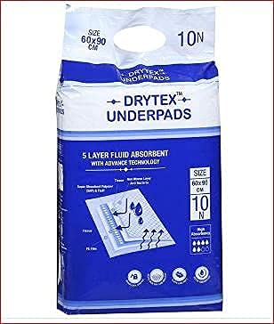 Drytex Underpads - 5 Layer Fluid Absorbent With Advance Technology - 60 X 90 CM. - 10 Pcs./Pack
