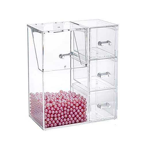 LfrXtra Soporte para brochas de maquillaje con tapa a prueba de polvo, cajón acrílico perlado transparente