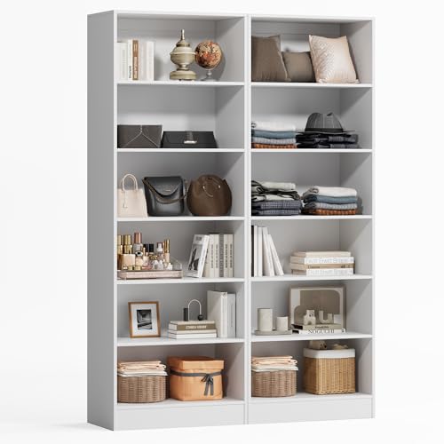 VOWNER 50'' Freestanding Closet System with 10 Adjustable Shelves, Wood Walk-in Closet Organizer System, Clothes Garment Rack, Adjustable Shelving Unit, Small Wardrobe Closet Bedroom Entryway