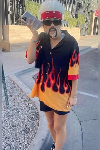 Women Flame Button Down Shirts Short Sleeve Men Bowling 3D Graphic Tops Print3